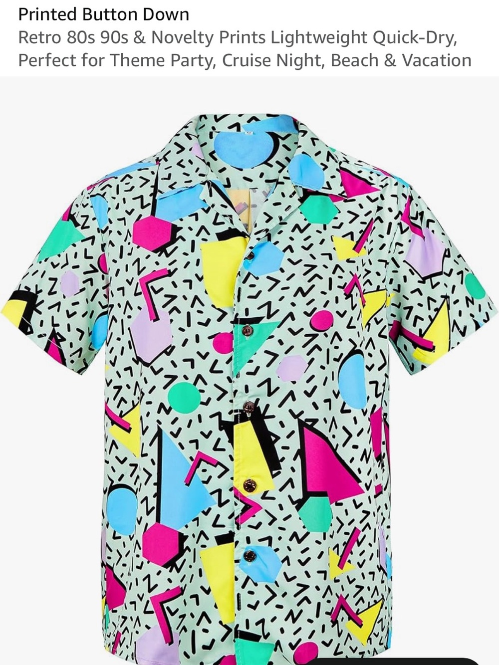 Men's Retro Geometric Print Button-Down Shirt - Mint Multicolor